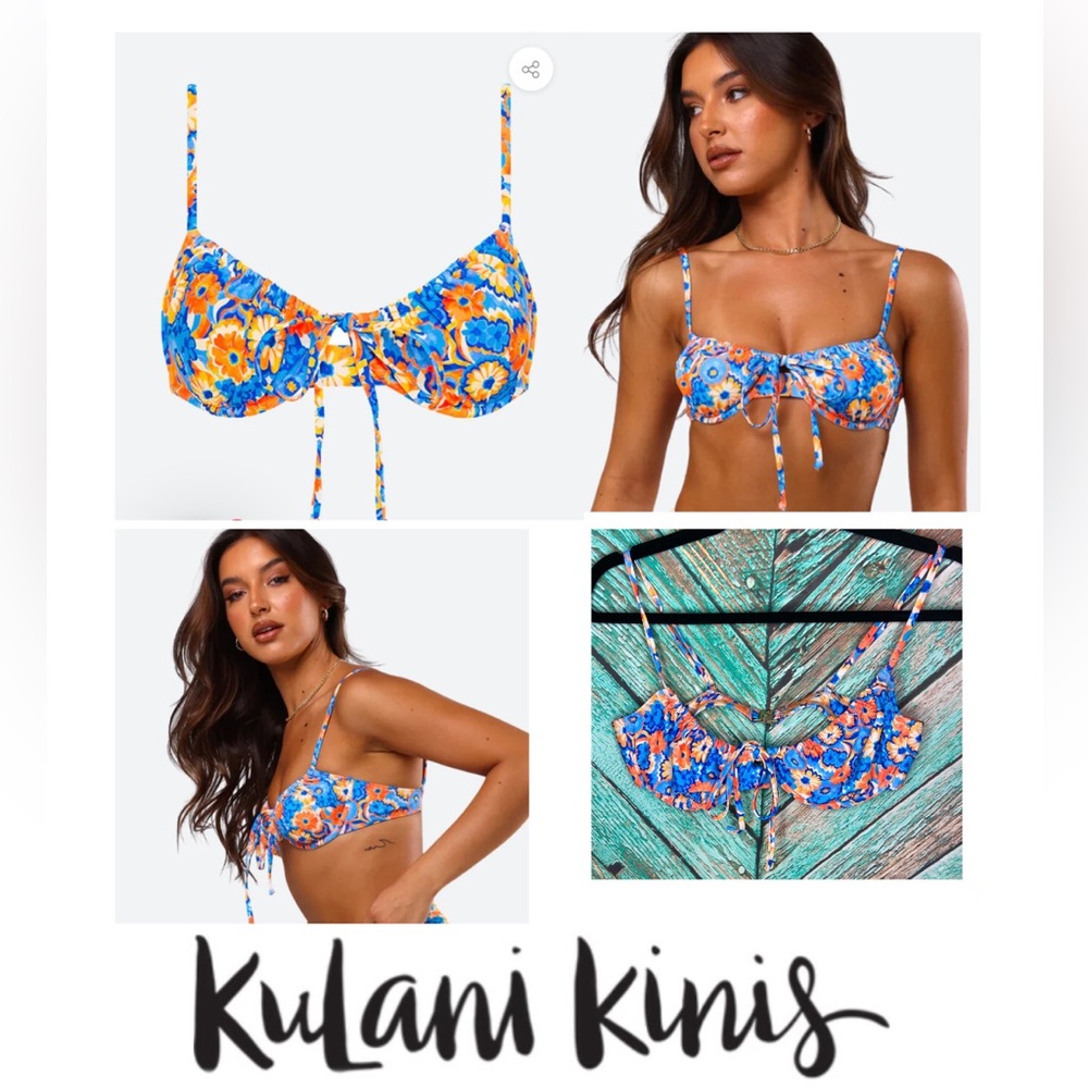 Kulani Kinis Blue Orange Floral Bikini Top